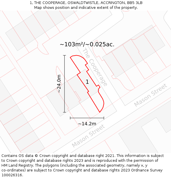 1, THE COOPERAGE, OSWALDTWISTLE, ACCRINGTON, BB5 3LB: Plot and title map