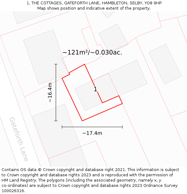 1, THE COTTAGES, GATEFORTH LANE, HAMBLETON, SELBY, YO8 9HP: Plot and title map