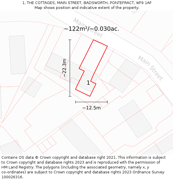 1, THE COTTAGES, MAIN STREET, BADSWORTH, PONTEFRACT, WF9 1AF: Plot and title map