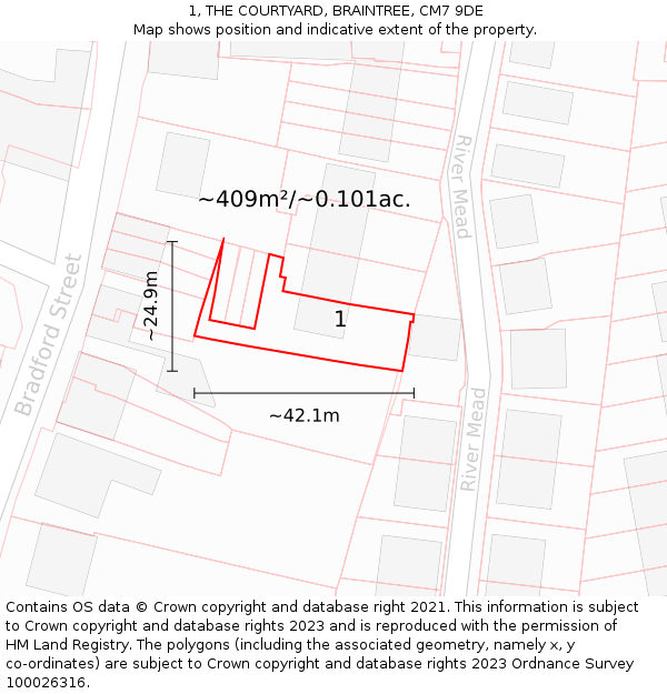 1, THE COURTYARD, BRAINTREE, CM7 9DE: Plot and title map