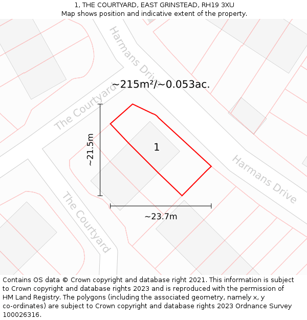1, THE COURTYARD, EAST GRINSTEAD, RH19 3XU: Plot and title map
