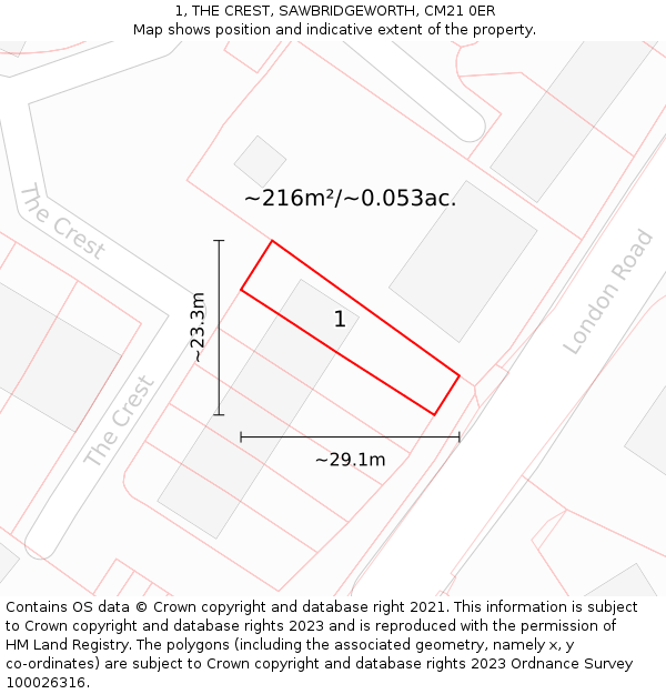 1, THE CREST, SAWBRIDGEWORTH, CM21 0ER: Plot and title map