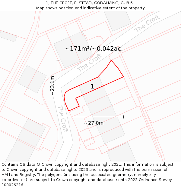 1, THE CROFT, ELSTEAD, GODALMING, GU8 6JL: Plot and title map