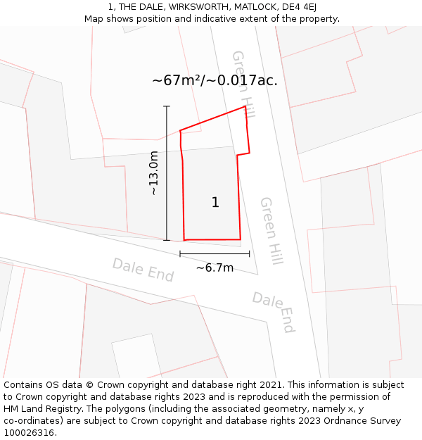 1, THE DALE, WIRKSWORTH, MATLOCK, DE4 4EJ: Plot and title map