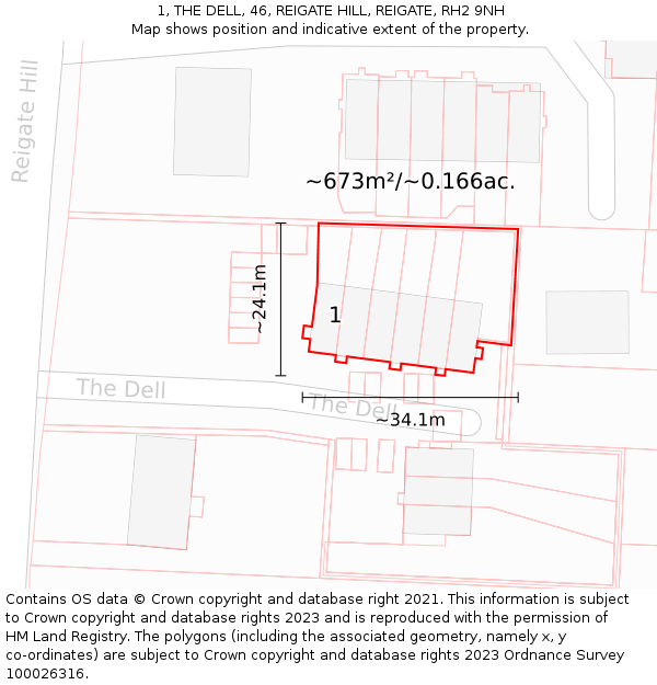 1, THE DELL, 46, REIGATE HILL, REIGATE, RH2 9NH: Plot and title map