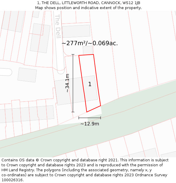 1, THE DELL, LITTLEWORTH ROAD, CANNOCK, WS12 1JB: Plot and title map