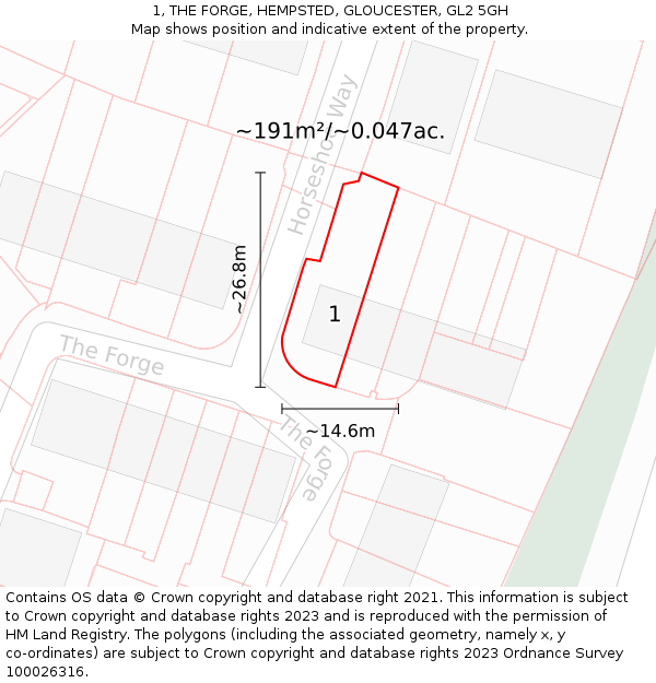 1, THE FORGE, HEMPSTED, GLOUCESTER, GL2 5GH: Plot and title map