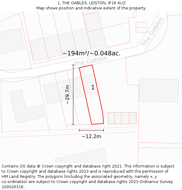 1, THE GABLES, LEISTON, IP16 4UZ: Plot and title map