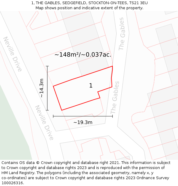 1, THE GABLES, SEDGEFIELD, STOCKTON-ON-TEES, TS21 3EU: Plot and title map