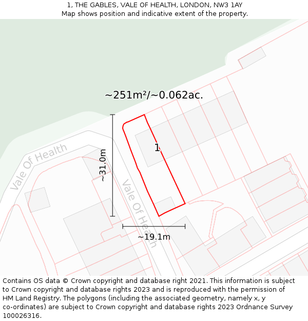1, THE GABLES, VALE OF HEALTH, LONDON, NW3 1AY: Plot and title map