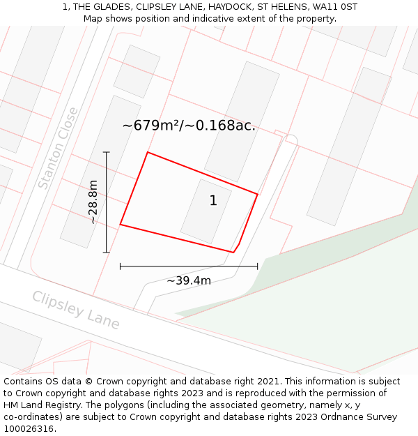 1, THE GLADES, CLIPSLEY LANE, HAYDOCK, ST HELENS, WA11 0ST: Plot and title map