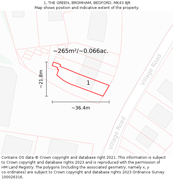 1, THE GREEN, BROMHAM, BEDFORD, MK43 8JR: Plot and title map