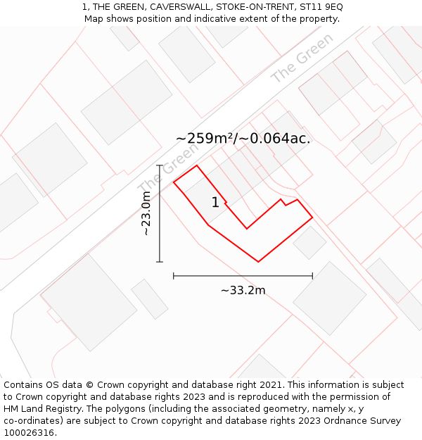 1, THE GREEN, CAVERSWALL, STOKE-ON-TRENT, ST11 9EQ: Plot and title map