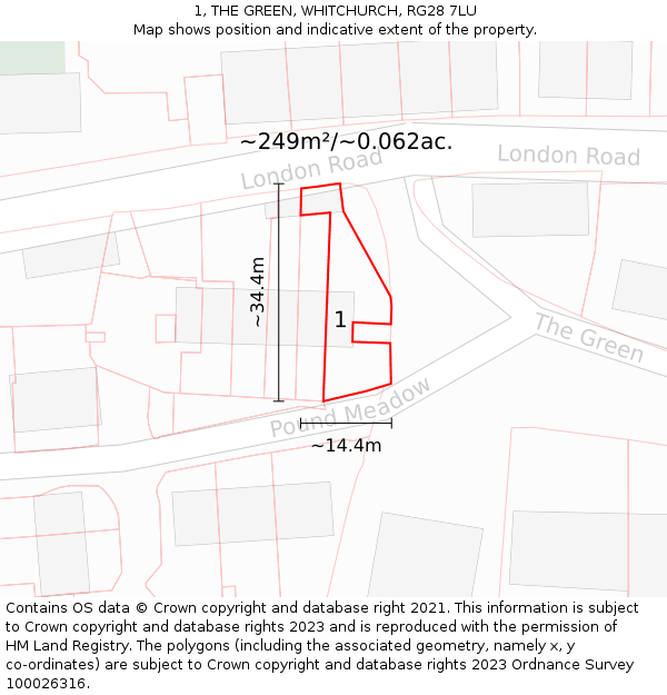 1, THE GREEN, WHITCHURCH, RG28 7LU: Plot and title map
