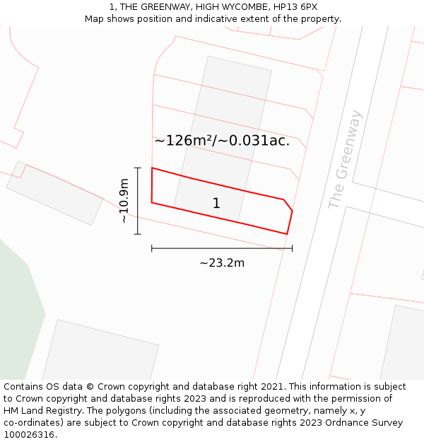 1, THE GREENWAY, HIGH WYCOMBE, HP13 6PX: Plot and title map