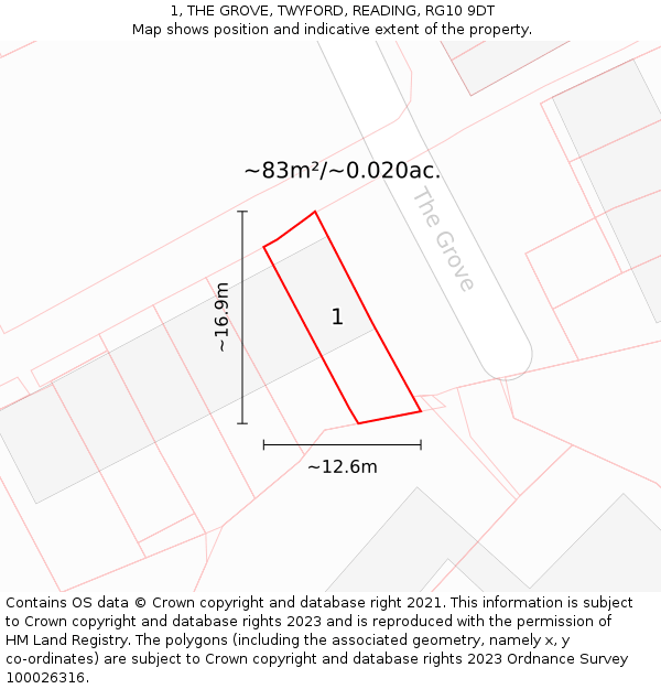 1, THE GROVE, TWYFORD, READING, RG10 9DT: Plot and title map
