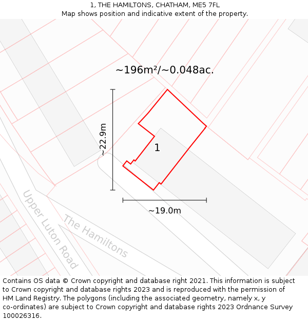 1, THE HAMILTONS, CHATHAM, ME5 7FL: Plot and title map