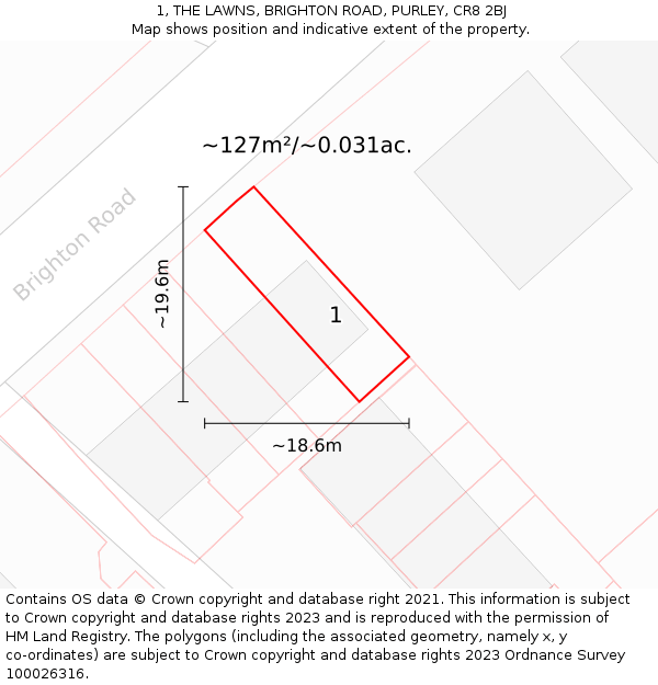 1, THE LAWNS, BRIGHTON ROAD, PURLEY, CR8 2BJ: Plot and title map