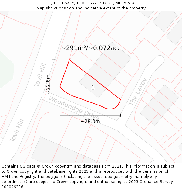 1, THE LAXEY, TOVIL, MAIDSTONE, ME15 6FX: Plot and title map