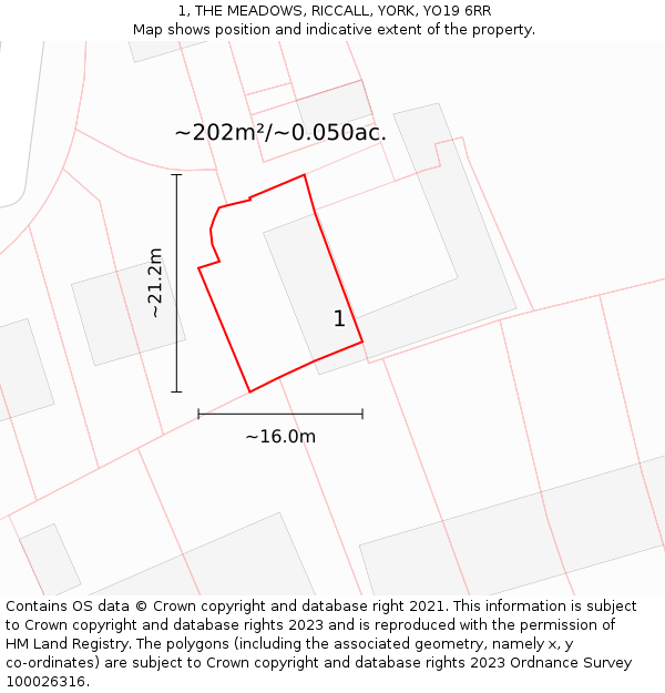 1, THE MEADOWS, RICCALL, YORK, YO19 6RR: Plot and title map