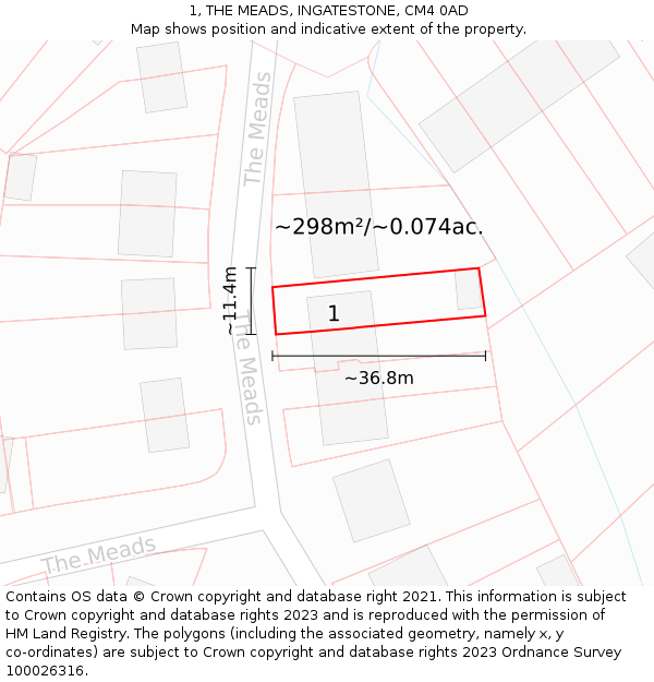 1, THE MEADS, INGATESTONE, CM4 0AD: Plot and title map