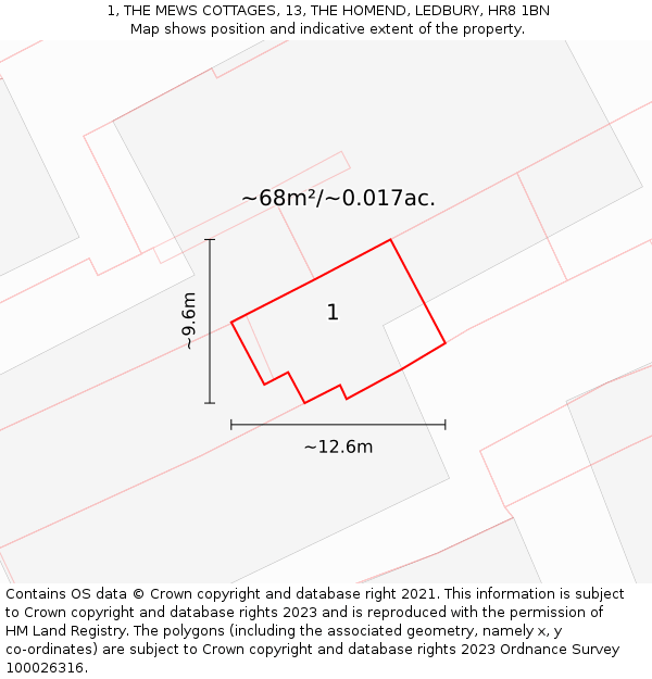 1, THE MEWS COTTAGES, 13, THE HOMEND, LEDBURY, HR8 1BN: Plot and title map