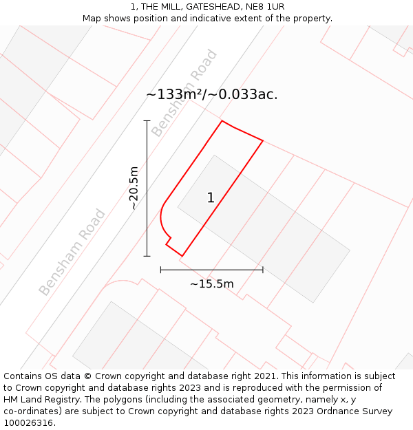 1, THE MILL, GATESHEAD, NE8 1UR: Plot and title map
