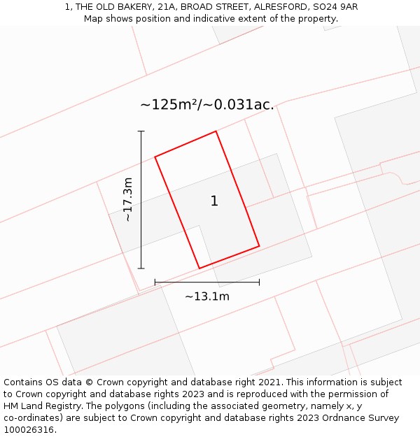 1, THE OLD BAKERY, 21A, BROAD STREET, ALRESFORD, SO24 9AR: Plot and title map