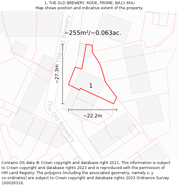 1, THE OLD BREWERY, RODE, FROME, BA11 6NU: Plot and title map