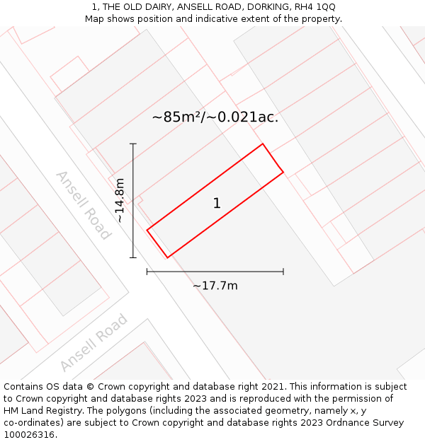 1, THE OLD DAIRY, ANSELL ROAD, DORKING, RH4 1QQ: Plot and title map