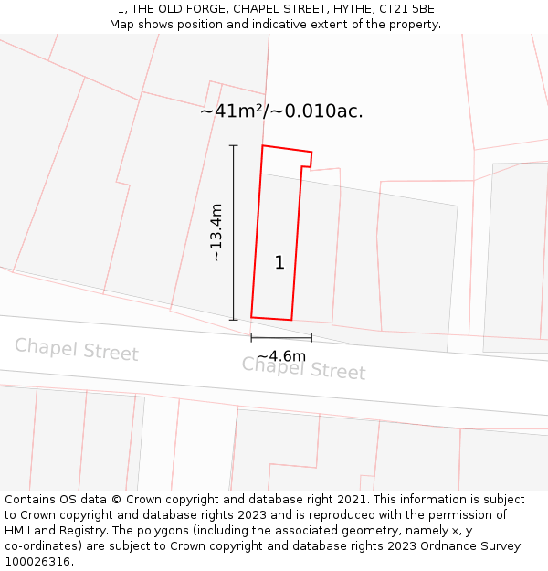 1, THE OLD FORGE, CHAPEL STREET, HYTHE, CT21 5BE: Plot and title map