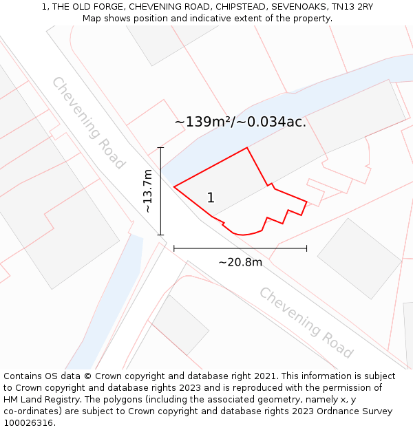1, THE OLD FORGE, CHEVENING ROAD, CHIPSTEAD, SEVENOAKS, TN13 2RY: Plot and title map