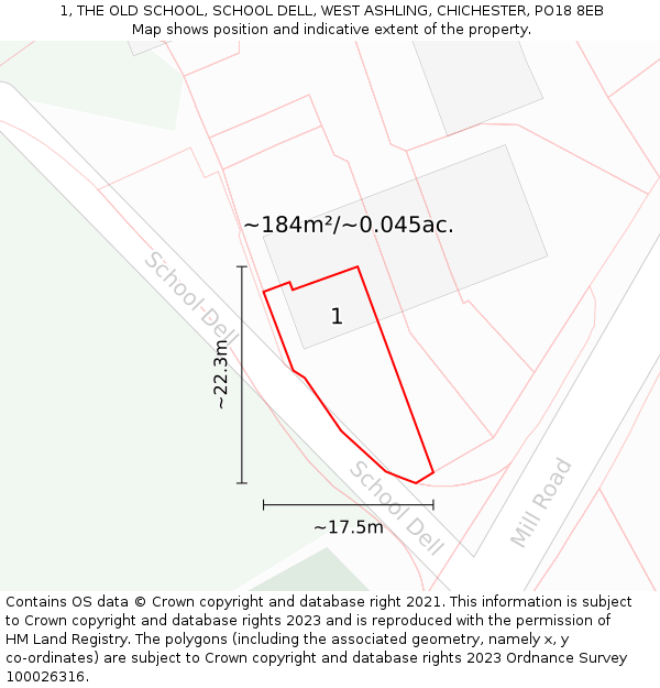 1, THE OLD SCHOOL, SCHOOL DELL, WEST ASHLING, CHICHESTER, PO18 8EB: Plot and title map