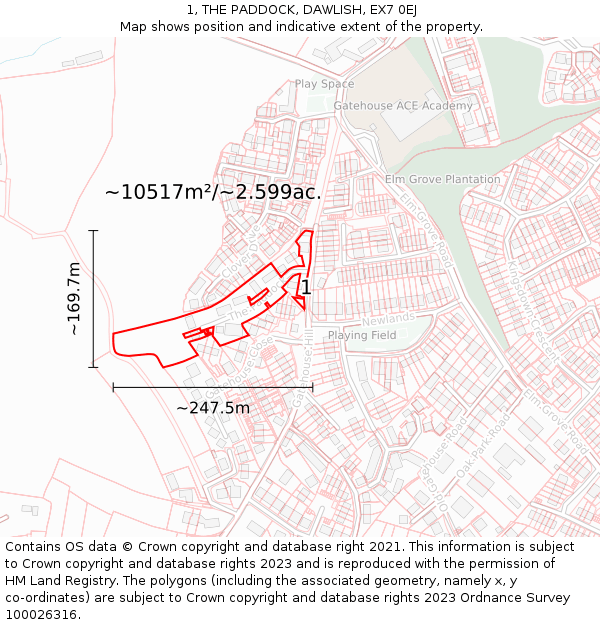 1, THE PADDOCK, DAWLISH, EX7 0EJ: Plot and title map