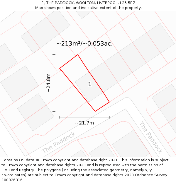 1, THE PADDOCK, WOOLTON, LIVERPOOL, L25 5PZ: Plot and title map