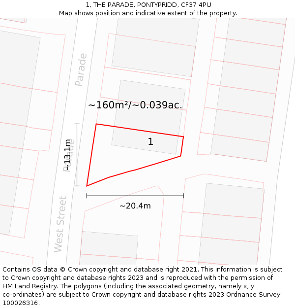 1, THE PARADE, PONTYPRIDD, CF37 4PU: Plot and title map