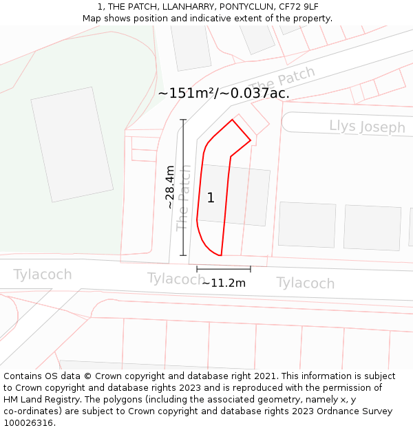 1, THE PATCH, LLANHARRY, PONTYCLUN, CF72 9LF: Plot and title map