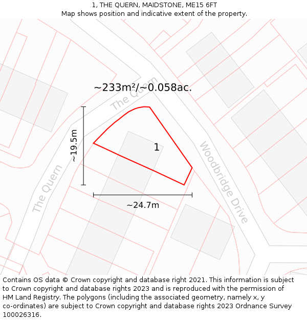 1, THE QUERN, MAIDSTONE, ME15 6FT: Plot and title map