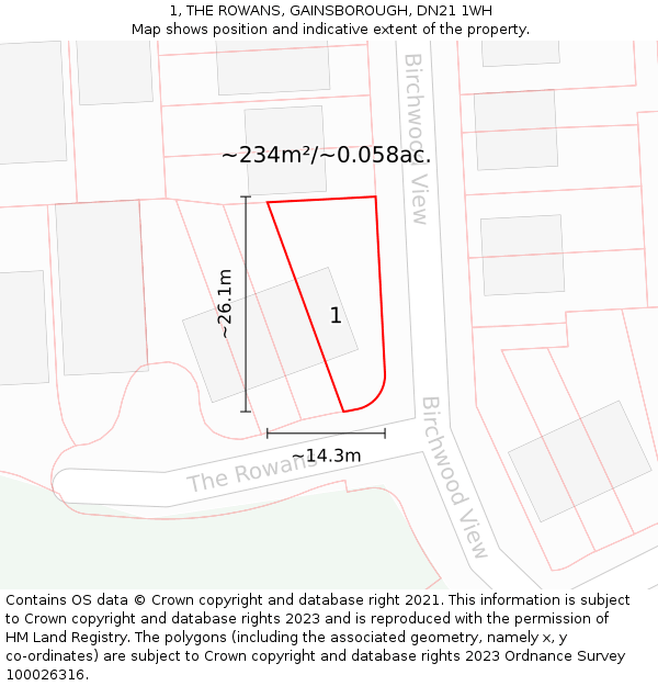 1, THE ROWANS, GAINSBOROUGH, DN21 1WH: Plot and title map