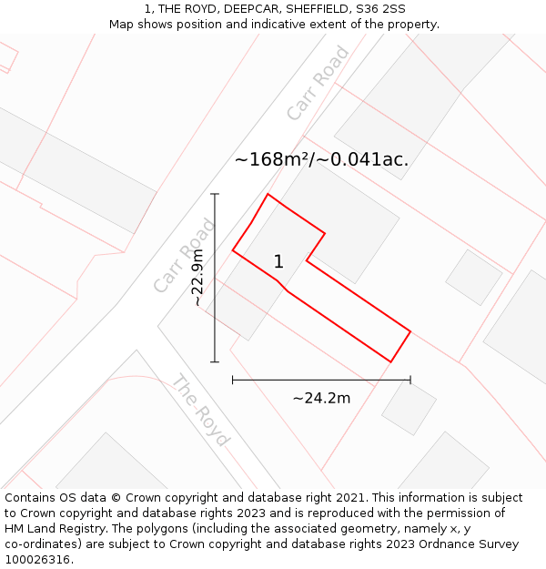 1, THE ROYD, DEEPCAR, SHEFFIELD, S36 2SS: Plot and title map