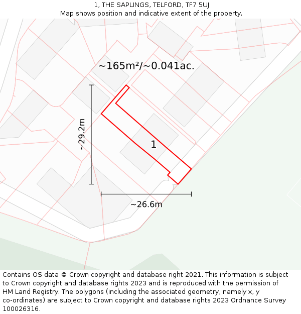 1, THE SAPLINGS, TELFORD, TF7 5UJ: Plot and title map