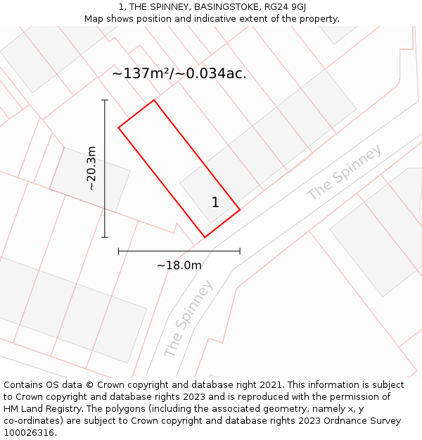 1, THE SPINNEY, BASINGSTOKE, RG24 9GJ: Plot and title map