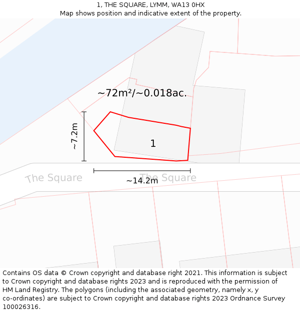 1, THE SQUARE, LYMM, WA13 0HX: Plot and title map