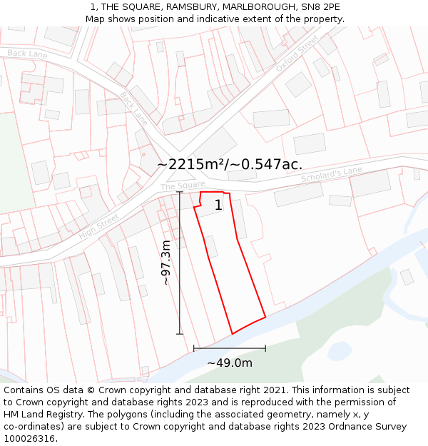 1, THE SQUARE, RAMSBURY, MARLBOROUGH, SN8 2PE: Plot and title map