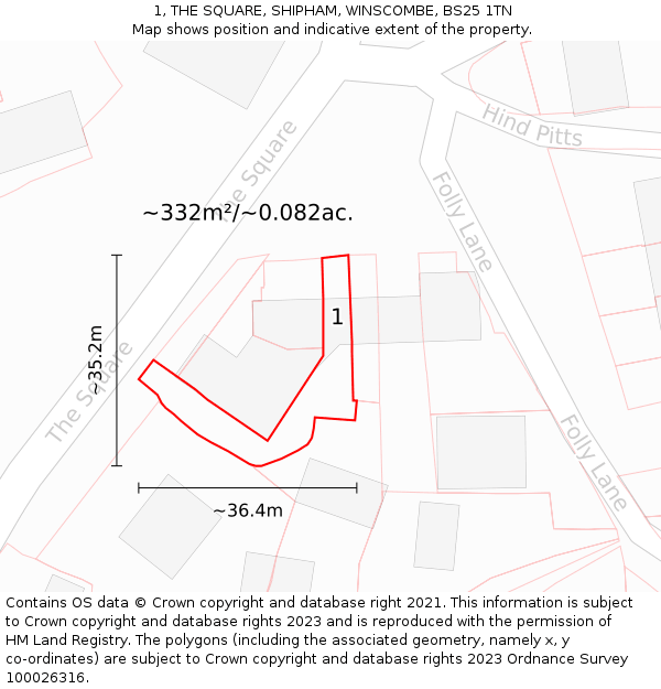 1, THE SQUARE, SHIPHAM, WINSCOMBE, BS25 1TN: Plot and title map
