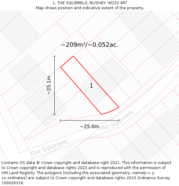 1, THE SQUIRRELS, BUSHEY, WD23 4RT: Plot and title map
