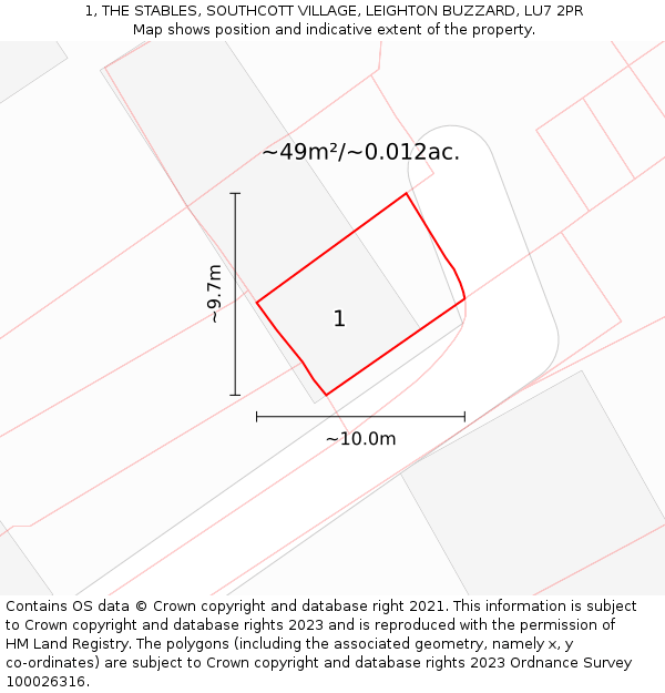 1, THE STABLES, SOUTHCOTT VILLAGE, LEIGHTON BUZZARD, LU7 2PR: Plot and title map