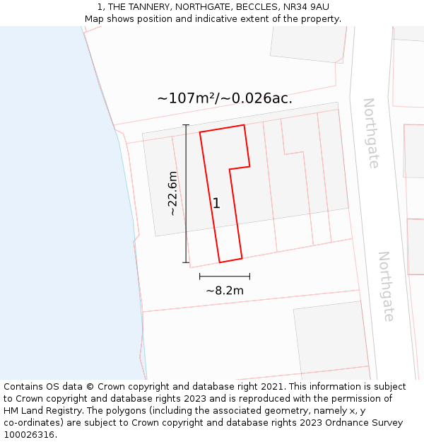 1, THE TANNERY, NORTHGATE, BECCLES, NR34 9AU: Plot and title map