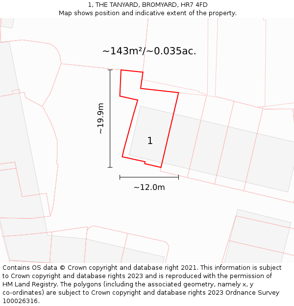 1, THE TANYARD, BROMYARD, HR7 4FD: Plot and title map
