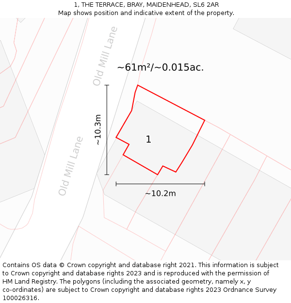 1, THE TERRACE, BRAY, MAIDENHEAD, SL6 2AR: Plot and title map